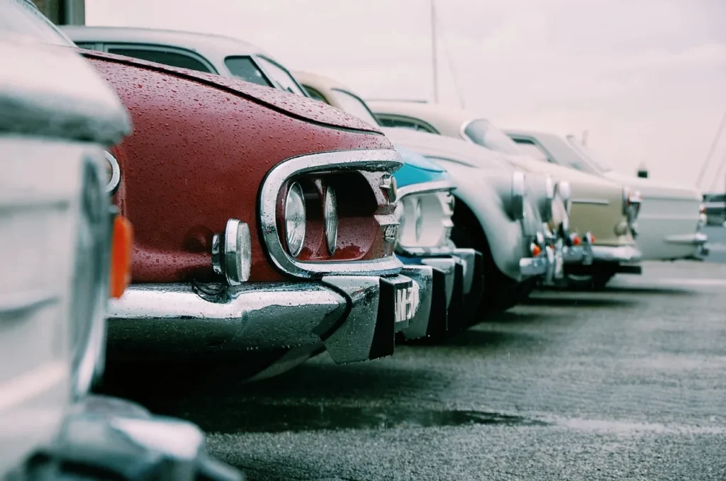 Classic cars parked in a row