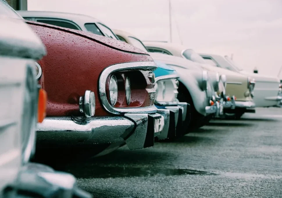 Classic cars parked in a row