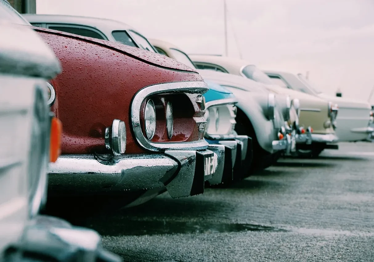 Classic cars parked in a row